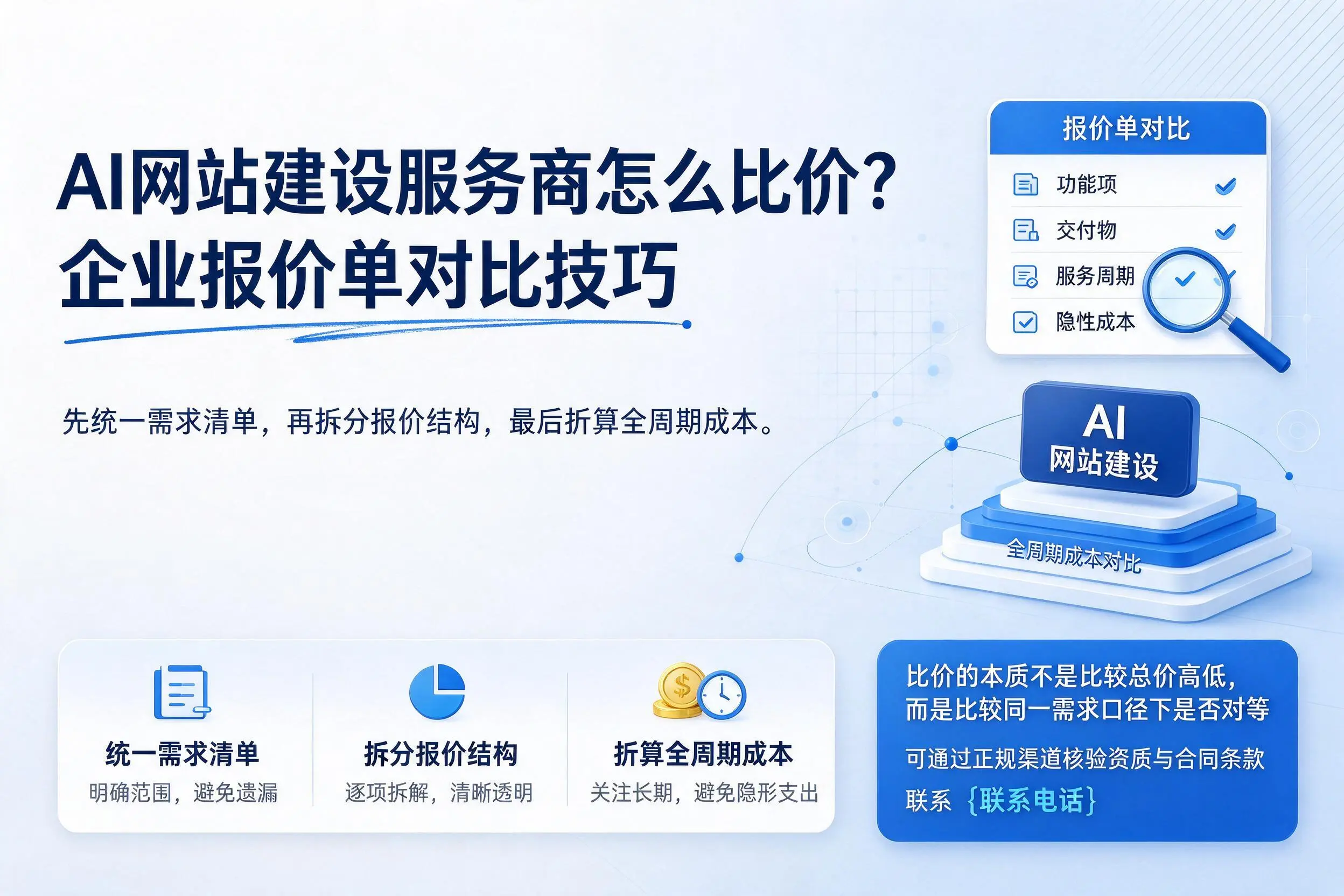 AI网站建设服务商怎么比价？武威企业报价单对比技巧