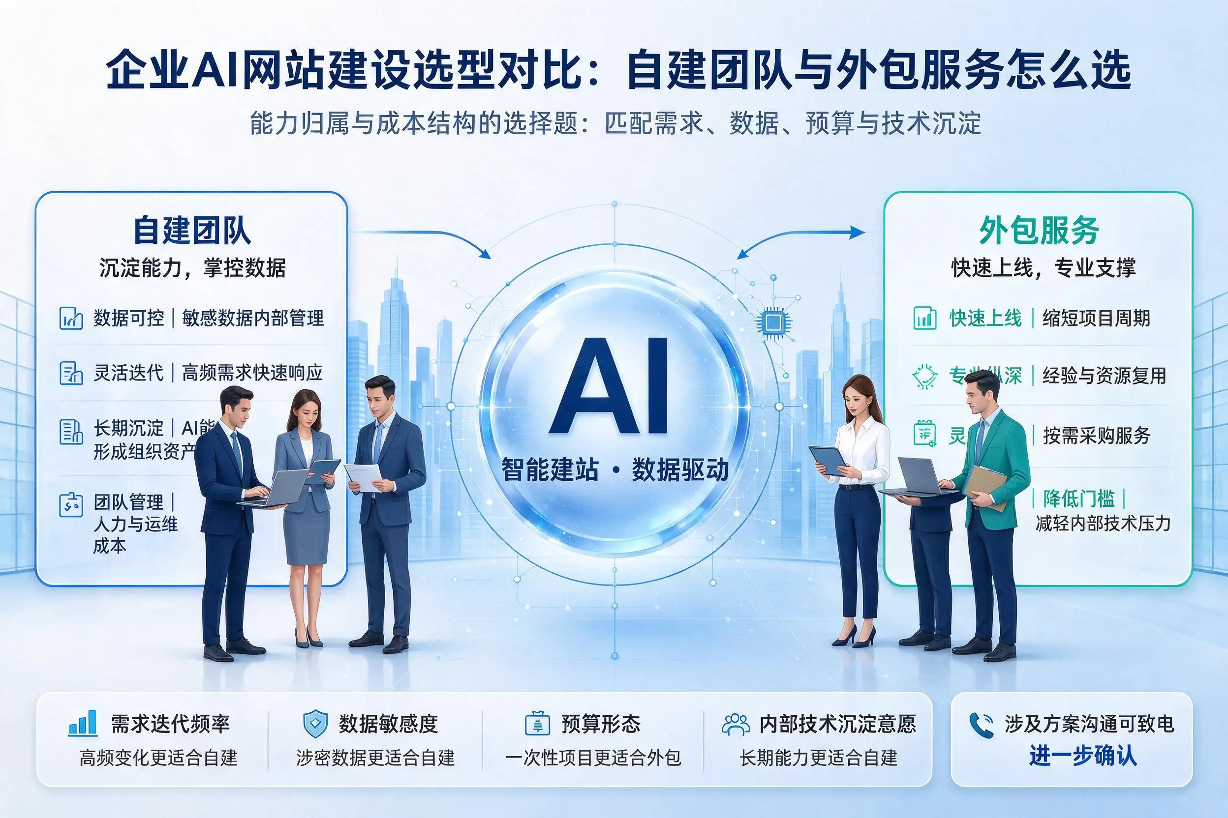 武威企业AI网站建设选型对比：自建团队与外包服务怎么选